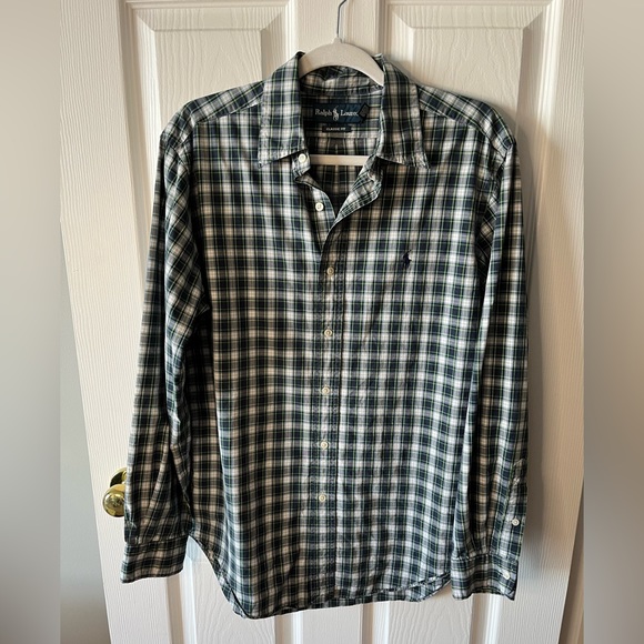 Ralph Lauren Blue Green Plaid Cotton Oxford Button Up Shirt sz M - Picture 3 of 8